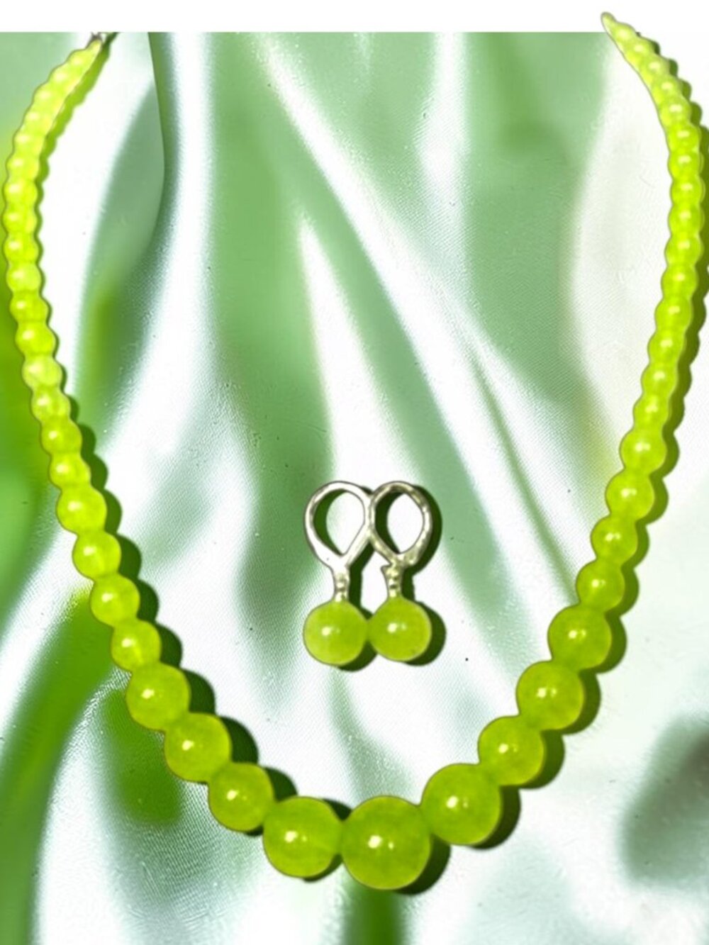 Natural 6-14mm Green Peridot Round Graduated Beads Necklace Earrings Set 18''